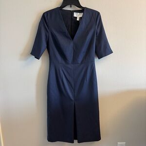 BOSS virgin-wool sheath dress in navy blue houndstooth size 2